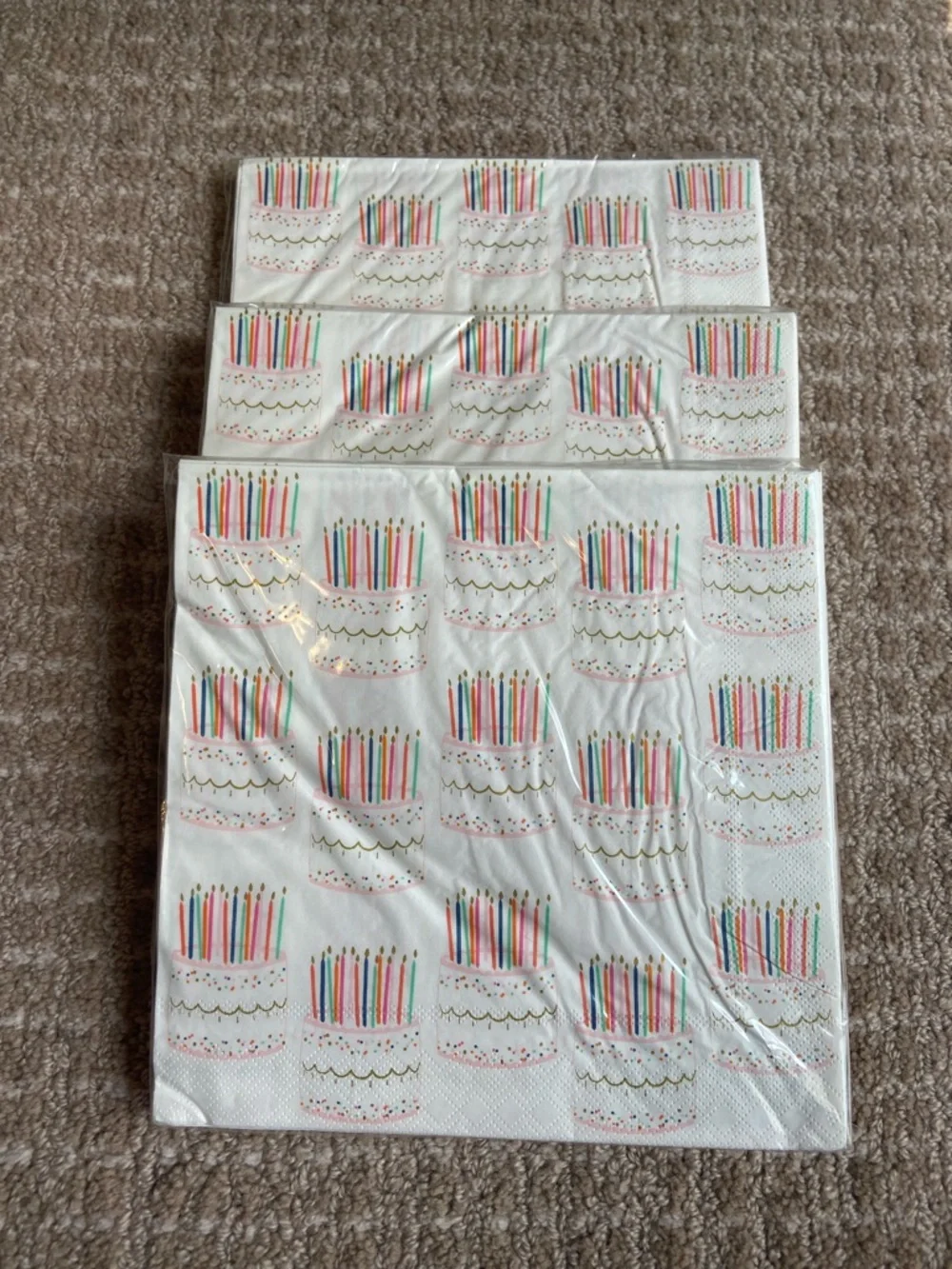 Bundle of 3 Birthday Cake Napkins with Colorful Candle Design